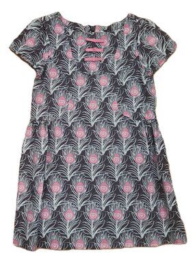 Elephantito Short Sleeve Fitted Dress Brown White & Pink Feather Motif Size 3 Yr